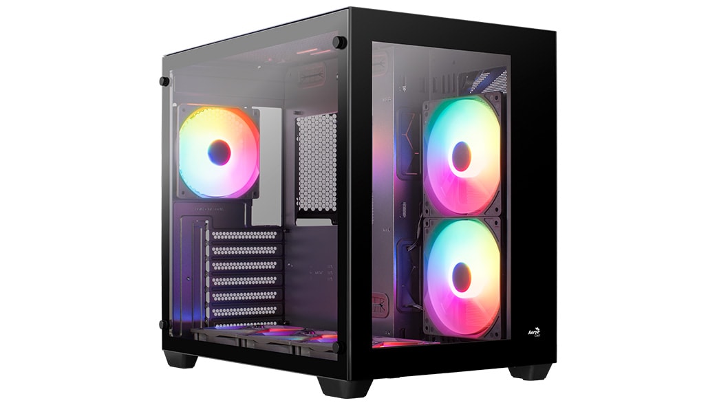 Aerocool Dryft  panoramic view Case, Dual Chamber Design, 3x Pre-Installed RGB Fans