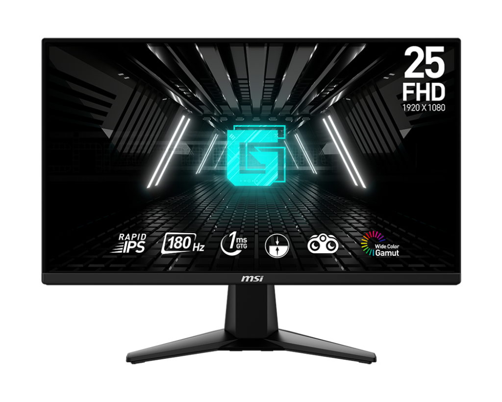 MSI G255F Gaming Monitor 24,5" FHD Rapid IPS Display 180Hz Refresh Rate 1ms (GtG) Response Time | 9S6-3BC01M-006