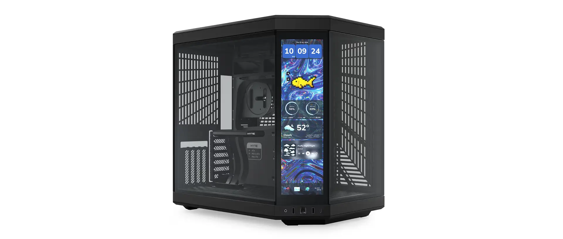 HYTE Y70 touch infinite, 14.9" Integrated IPS Touchscreen, Dual Chamber Mid-Tower ATX Computer Case - Pitch Black | CS-HYTE-Y70TI-BB