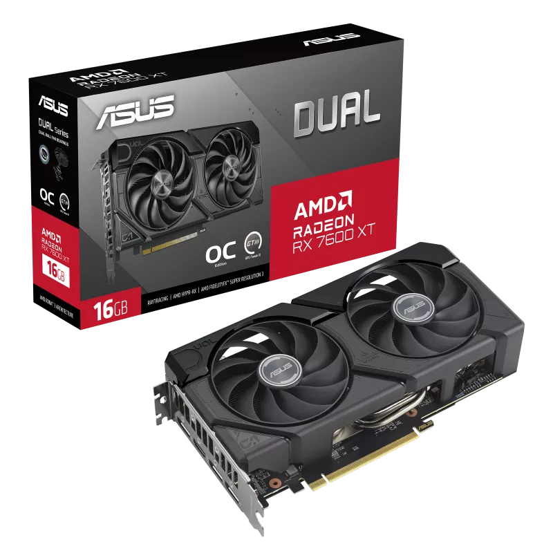 ASUS Dual Radeon RX 7600 XT OC Edition 16GB GDDR6, OC Mode up to 2801 MHz,