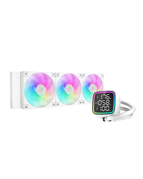 DeepCool LD360 Optimized 360mm Liquid CPU Cooler with Multiline LED Digital Display, Real-Time CPU Status, 3x 120mm FD12 ARGB Fans, 2400 RPM Fan Speed, 72.04 CFM Airflow,  White | R-LD360-WHDMMN-G-1