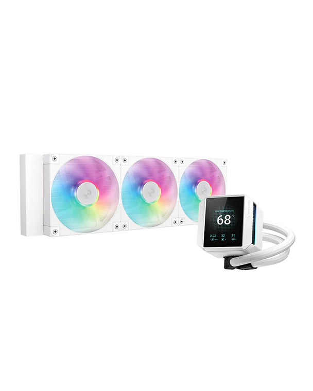 DeepCool Mystique 360 ARGB Liquid CPU Cooler, 2.8″ TFT LCD Screen, 360mm Radiator, 120mm Fan Size, 2150 RPM Fan Speed, FDB Fan,  White | R-LX360-WHDSNMCP-G-1