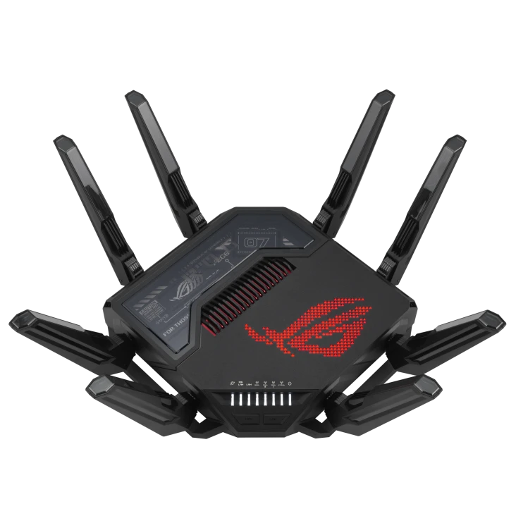 ASUS ROG Rapture GT‑BE98 Quad‑Band Wi‑Fi 7 Gaming Router, 320 MHz, 4K‑QAM, Dual 10 Gbps, Quad 2.5 Gbps, Aura RGB, Passive Cooling