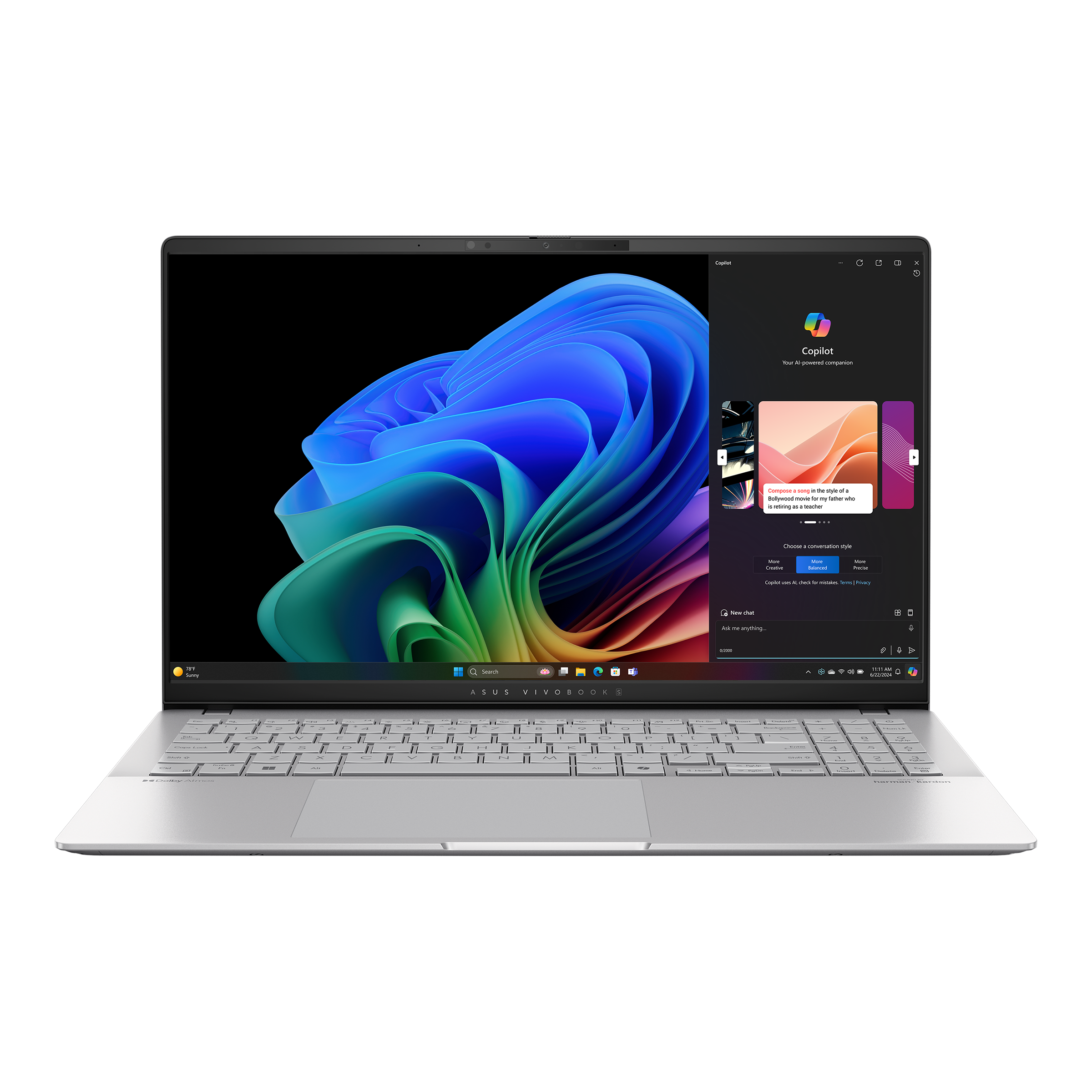 ASUS Vivobook S15 OLED ,Snapdragon X Elite X1E 78 100 Processor, 32GB RAM, 1TB SSD, 15.6" OLED 3K 120Hz, Qualcomm Adreno GPU, Win11 Home, Eng-Arab K/B, Silver | S5507QA-MA001W