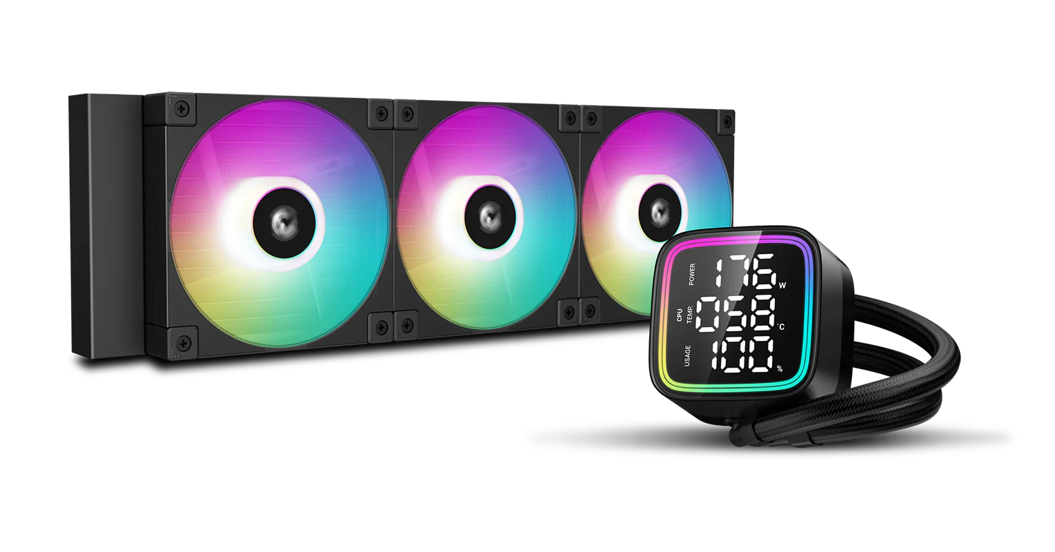 DeepCool LD360 Optimized 360mm Liquid CPU Cooler with Multiline LED Digital Display, Real-Time CPU Status, 3x 120mm FD12 ARGB Fans, 2400 RPM Fan Speed, 72.04 CFM Airflow, Black | R-LD360-BKDMMN-G-1