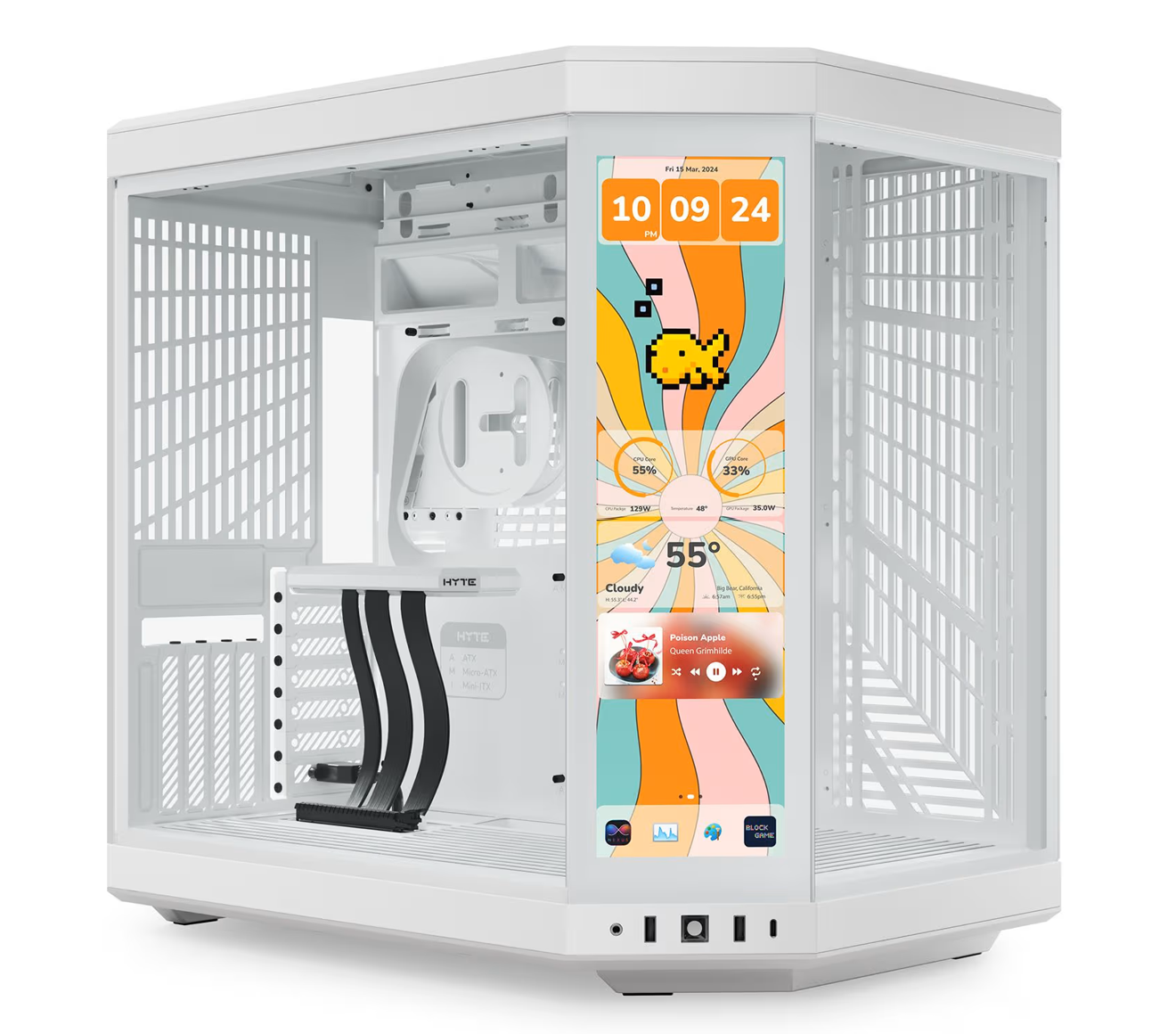 Hyte Y70 touch infinite, 14.9" Integrated IPS Touchscreen, Dual Chamber Mid-Tower ATX Case - Snow White