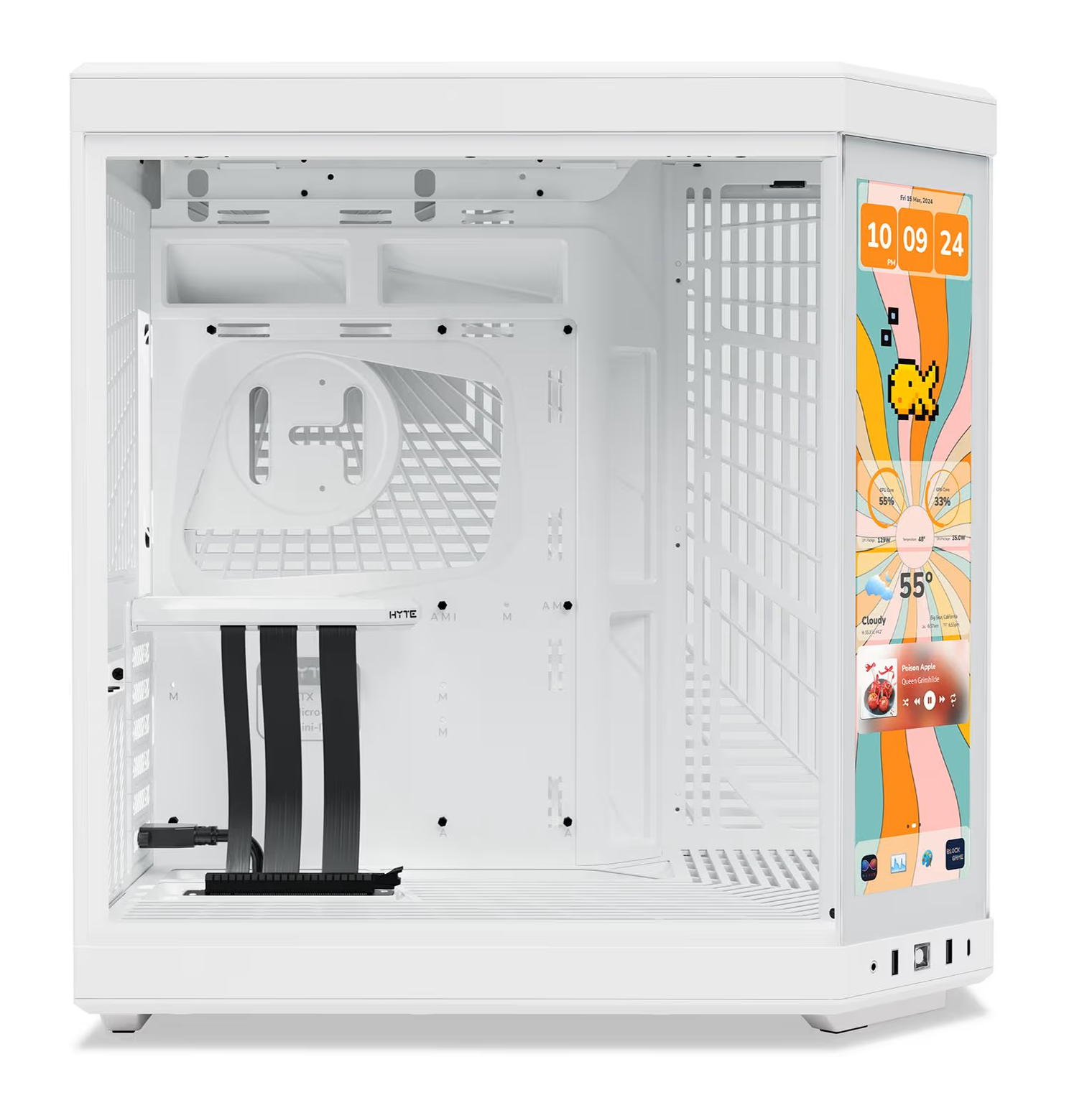 Hyte Y70 touch infinite, 14.9" Integrated IPS Touchscreen, Dual Chamber Mid-Tower ATX Case - Snow White