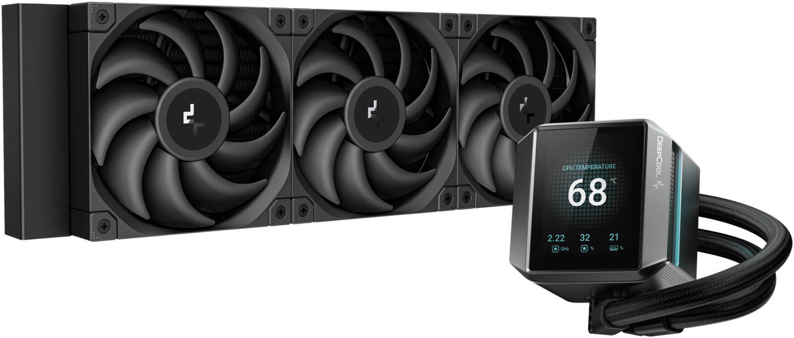 DeepCool Mystique 360 Liquid CPU Cooler, 2.8″ TFT LCD Screen, 360mm Radiator, 120mm Fan Size, 2150 RPM Fan Speed, FDB Fan, Black | R-LX750-BKDSNMP-G-1