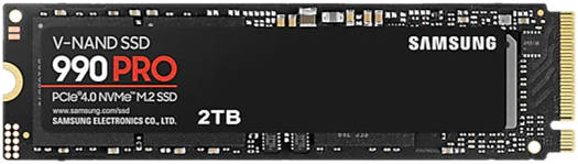 Samsung 990 Pro 2 TB NVMe Form Factor M.2 Internal SSD, PCIe Gen 4.0 x4, NVMe 2.0 Interface, 7450 MB/s Sequential Read Speed, 6900 MB/s Sequential Write Speed, 3.3 Voltage, V-NAND 3-bit MLC | MZ-V9P2T0BW