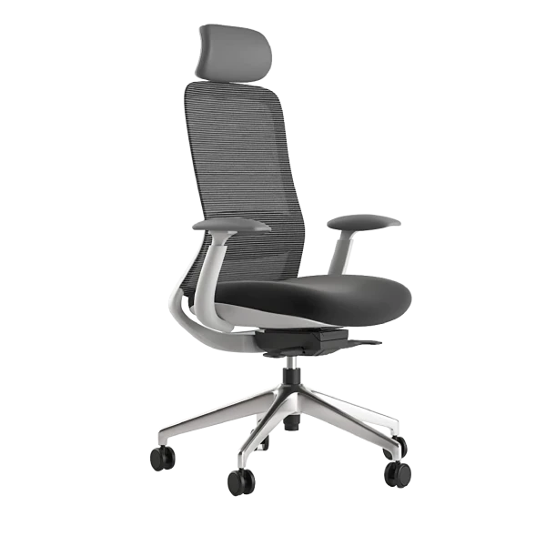 Navodesk Nio Chair , Adjustable Armrest & Headrest, Adjustable Fabric Seat and Mesh Backrest, Stainless Steel Base - Sky Grey