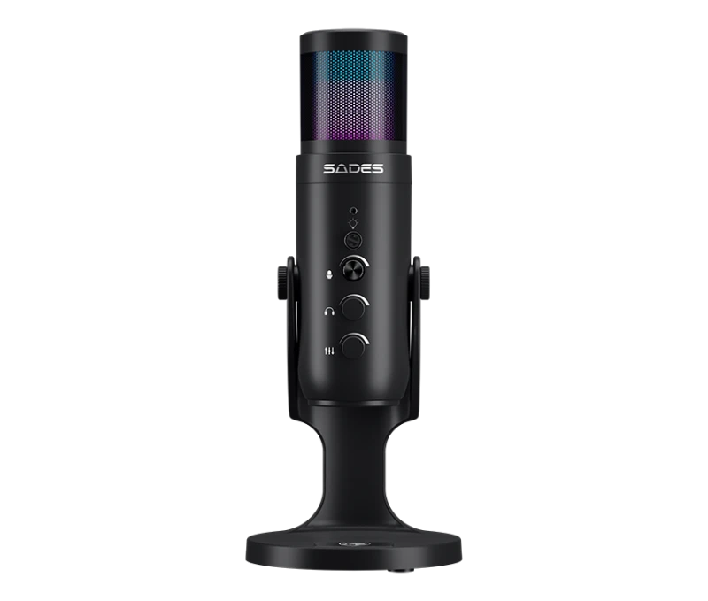 Sades OTUS Gaming Microphone – Black, USB Condenser, Cardioid, RGB, Mute Button