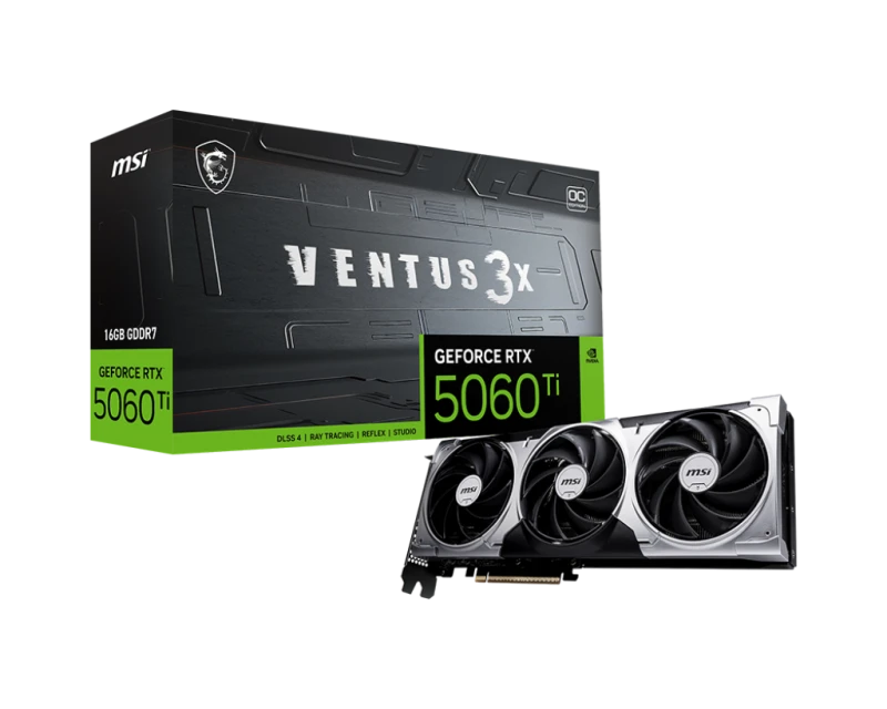 MSI GeForce RTX 5060 Ti 16G VENTUS 3X OC, 16GB GDDR7, 2617MHz Boost, 4608 CUDA Cores, DLSS 4, Blackwell Architecture