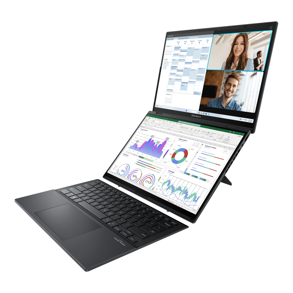 ASUS ZENBOOK DUO, Intel Core Ultra 7 255H 2.0GHz, 32GB RAM, 1TB SSD, 14.0" 3K OLED Touch Screen, Intel Arc Graphics, Win11 Home, Eng-Arab Keyboard, Grey + Sleeve, Stylus | UX8406CA-OLED7