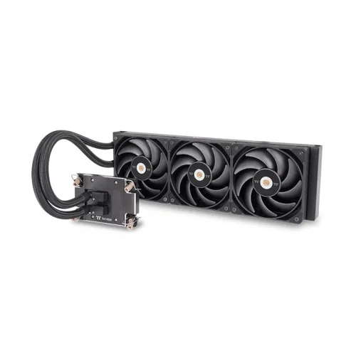 Thermaltake AW360 360 mm AIO Workstation Liquid Cooler, 3× TOUGHFAN 12 Pro 120 mm, 70.8 CFM, 3.19 mm‑H₂O, Nickel‑Plated Copper Block, Black, CL‑W450‑PL12BL‑A