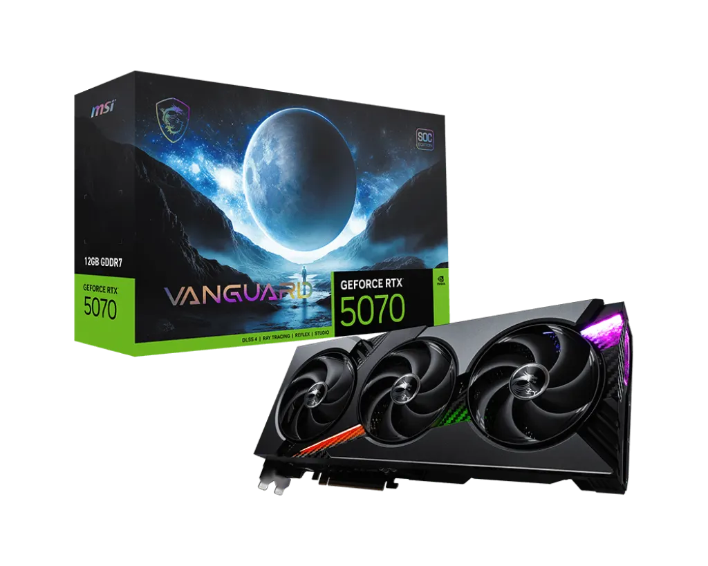 MSI GeForce RTX 5070 Vanguard SOC 12GB GDDR7, 192-bit, 28Gbps, 2640MHz Boost, PCIe 5.0, DLSS 4, Blackwell Architecture, Graphics Card - 912-V532-054