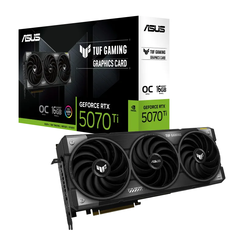 ASUS TUF Gaming GeForce RTX 5070 Ti OC Edition 16GB GDDR7 Graphics Card – PCIe 5.0, 2610MHz Boost, HDMI 2.1b, DP 2.1b, HDCP 2.3 | 90YV0MD0-M0NA00