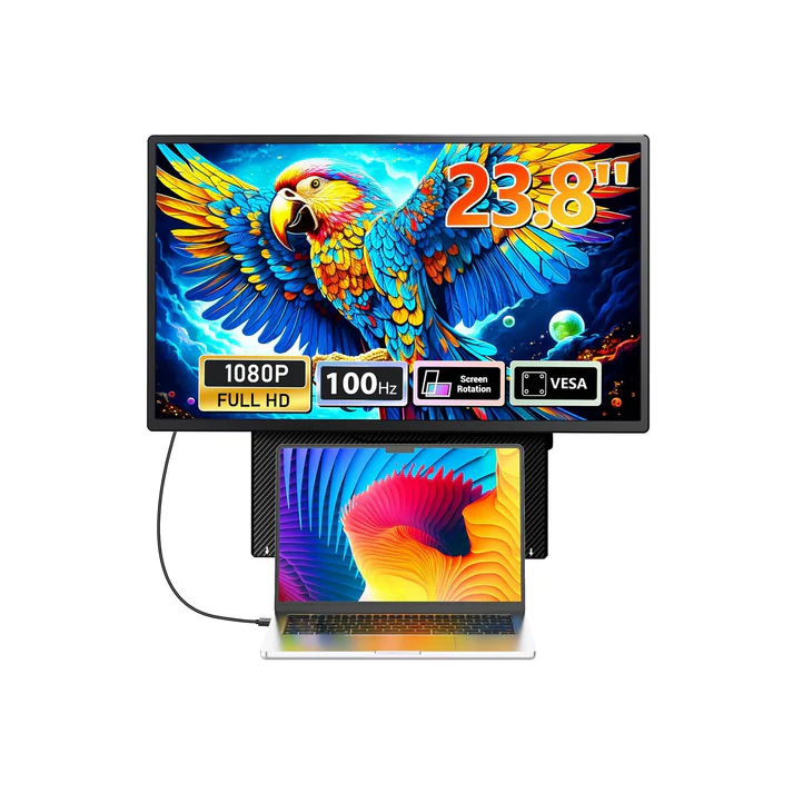 V2COM D1- FHD 23.8″ FHD Portable Monitor, 100 Hz IPS, 300 nits Brightness, USB‑C & HDMI Plug‑and‑Play, Built‑in Speakers, Height & Rotation Stand
