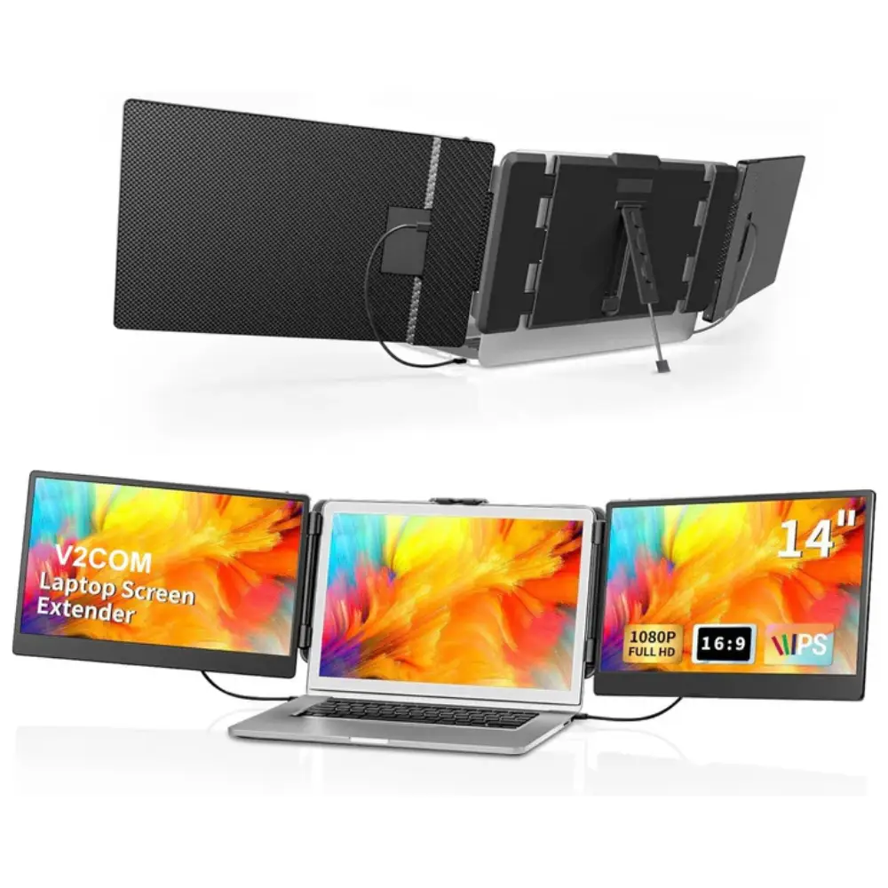 V2com S2 14" Triple 14-Inch HD Laptop Monitor Extender, IPS 1080P resolution |S2