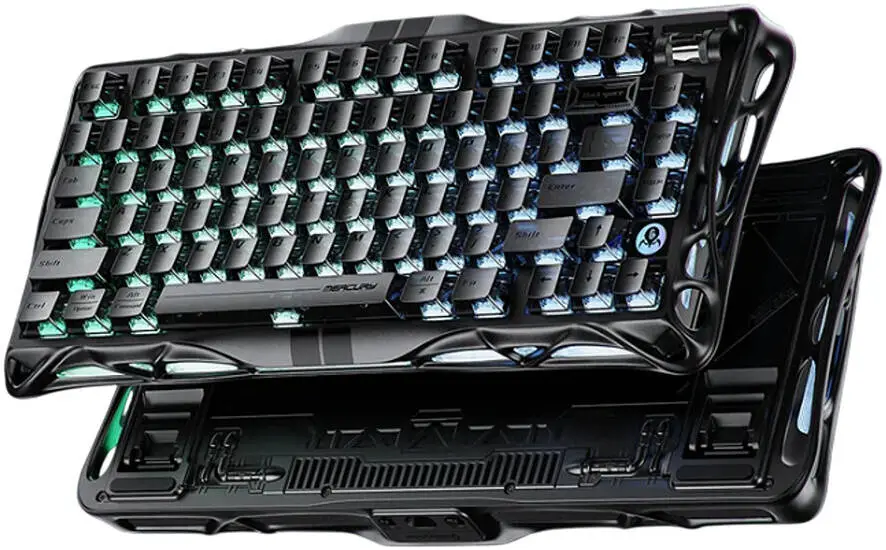 GravaStar Mercury V75 Mechanical Gaming Keyboard, 75% Layout, Hall Effect Magnetic Switches, RGB Backlight, Stealth Black, Wired/BT/2.4GHz