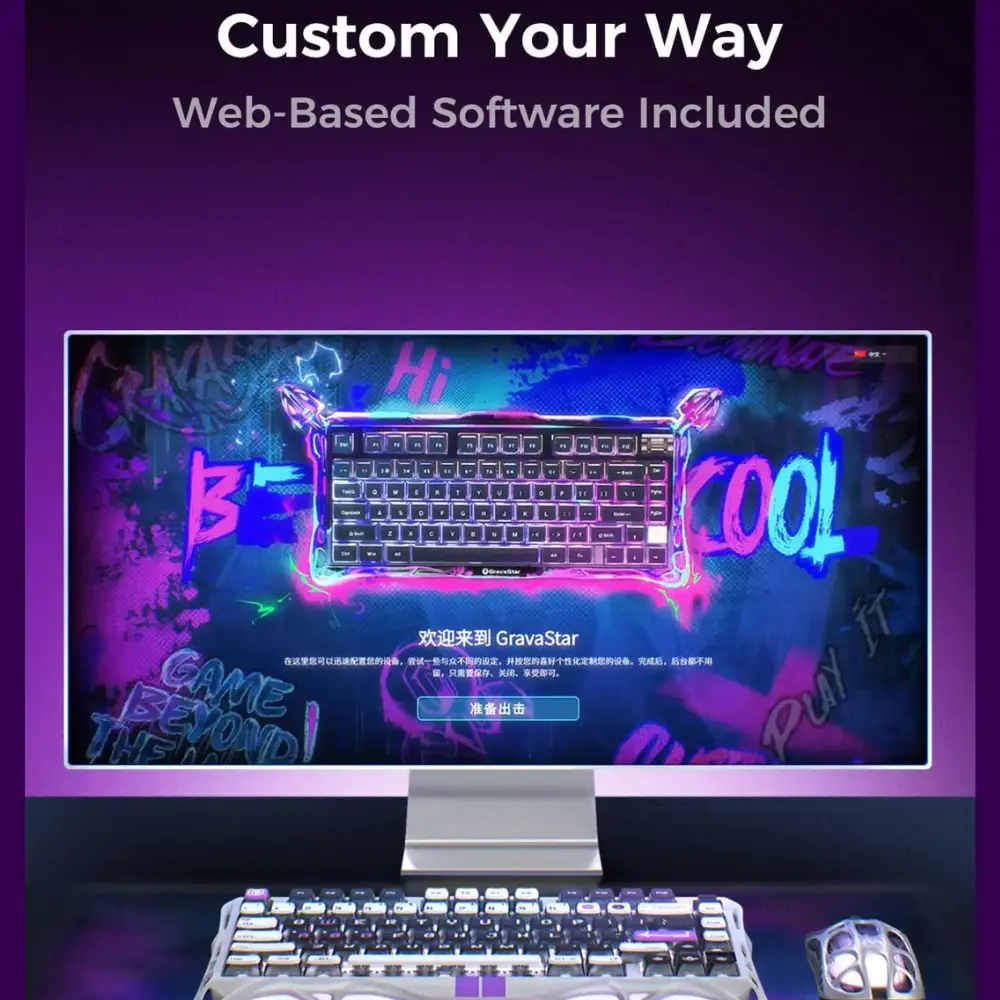 GravaStar Mercury V75 Mechanical Gaming Keyboard, 75% Layout, Hall Effect Magnetic Switches, RGB Backlight, Mecha Gray, Wired/BT/2.4GHz