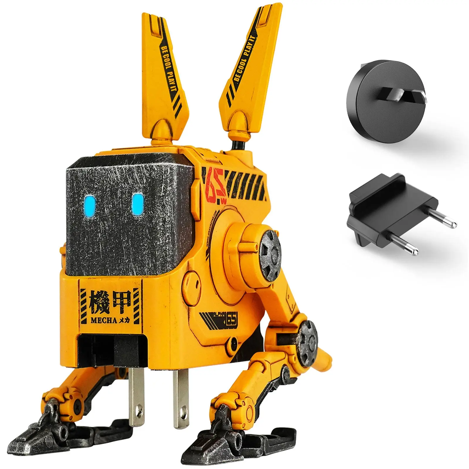 GravaStar Alpha65 65W GaN Fast Charger, Battle-Worn Yellow, EU & UK Plug, USB-C PD & QC 3.0, Compact Travel-Friendly Design, Multi-Device Support | A65_YLW_EUK