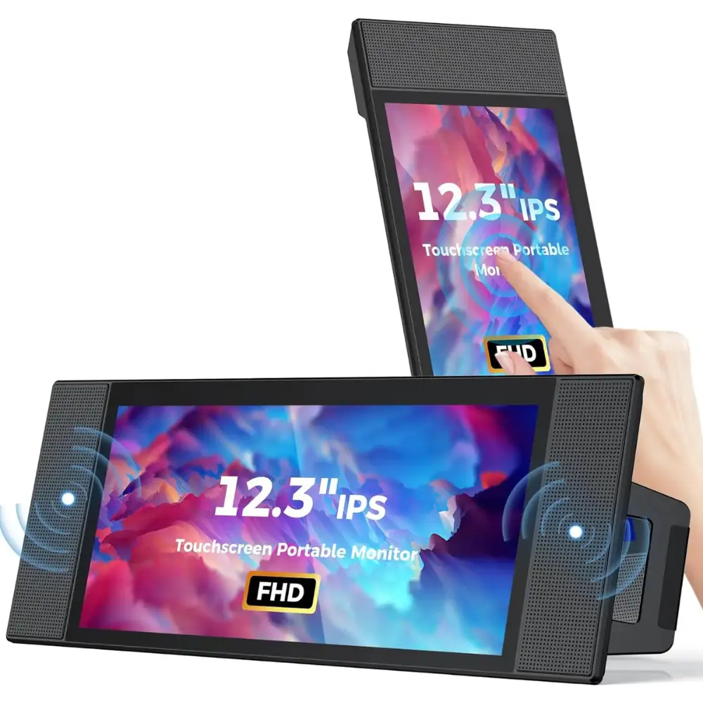 V2COM A0L1 12.3" FHD Portable Touchscreen Monitor, IPS Flat Screen, 10-Point Touch, Dual Speakers, USB-C & HDMI, Wide Compatibility | L1