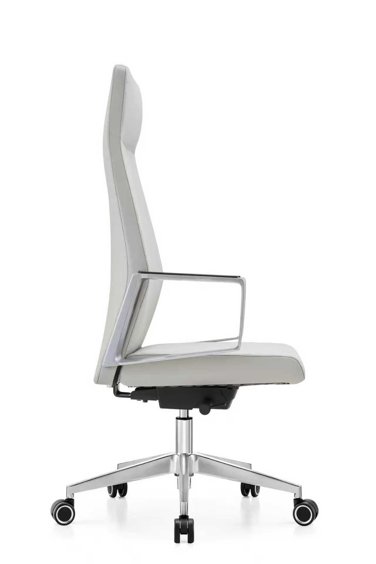 Generic Executive PU Leather Office Chair, Fixed Armrests & Chrome Base, Modern Design Style, Height Adjustment, High-Back Full Spinal and Shoulder Support, White | 90115A