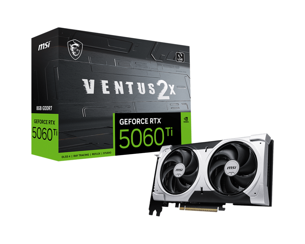 MSI GeForce RTX 5060 Ti 8G VENTUS 2X PLUS Graphic card, 8GB GDDR7, 28 Gbps 128-bit, 4608 Units CUDA CORES, 2587 MHz Extreme Clocks, NVIDIA Blackwell Architecture DLSS 4 | 912-V536-051