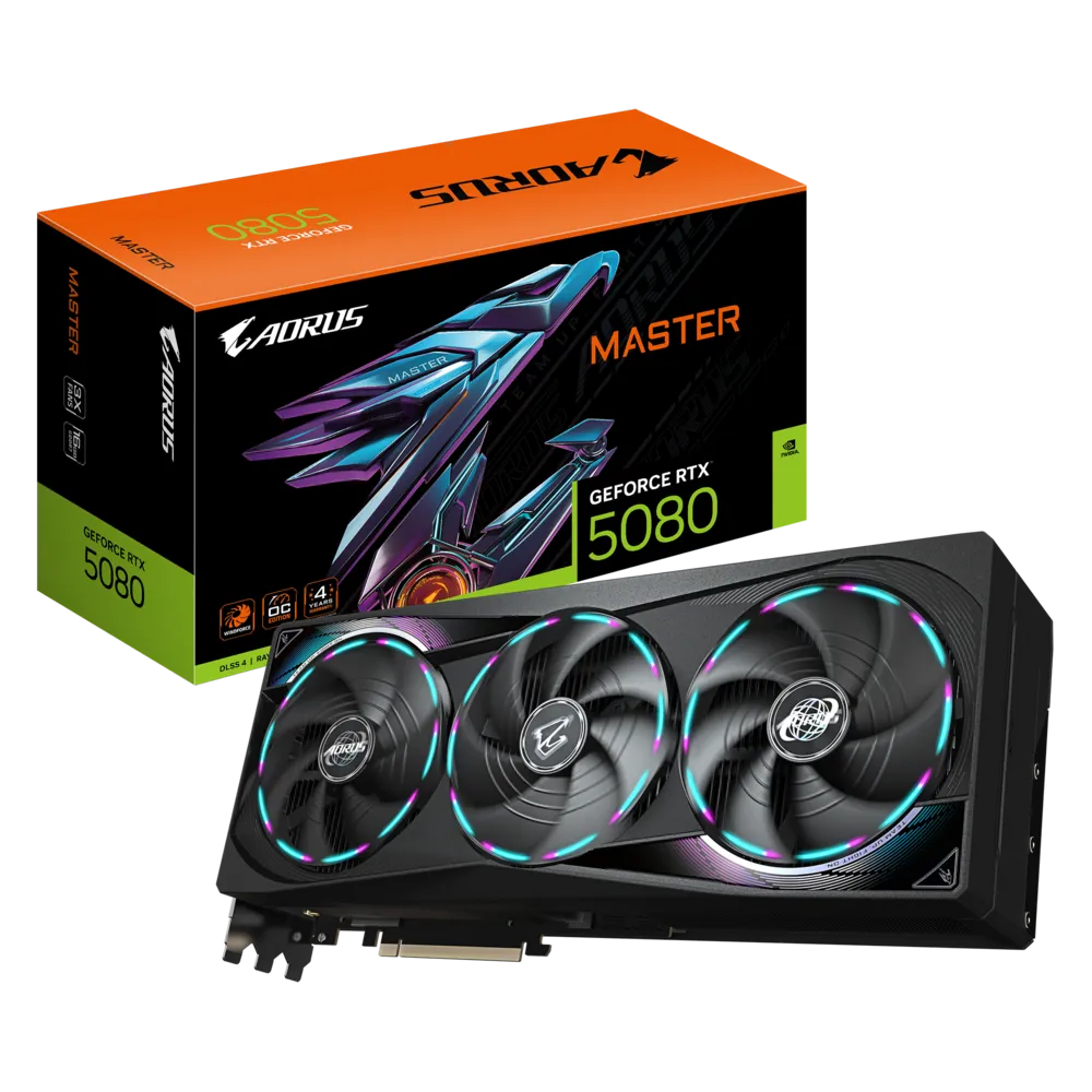 Gigabyte AORUS NVIDIA GeForce RTX 5080 MASTER 16G Graphic card, 16GB GDDR7, 30 Gbps 256 bit, 2805 MHz Core Clock, DLSS 4, PCI-E 5.0 | GV-N5080AORUS M-16GD