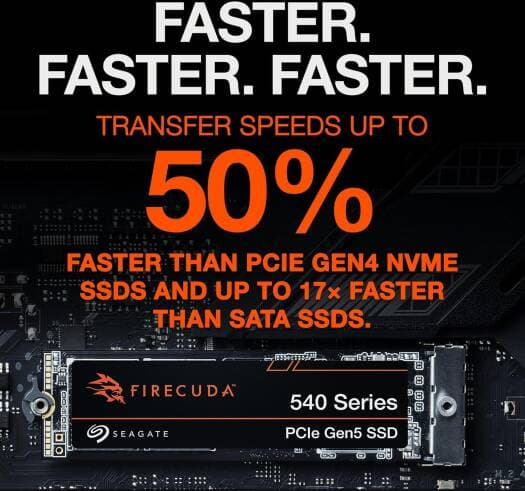 Seagate FireCuda 540 PCIe Gen5 x4 NVMe 2.0 M.2 2280-D2 Internal SSD, 2TB Capacity, 10,000 Sequential Read 10,000 Sequential Write, 3D TLC NAND Flash Memory, 2,000 TBW | ZP2000GM3A004