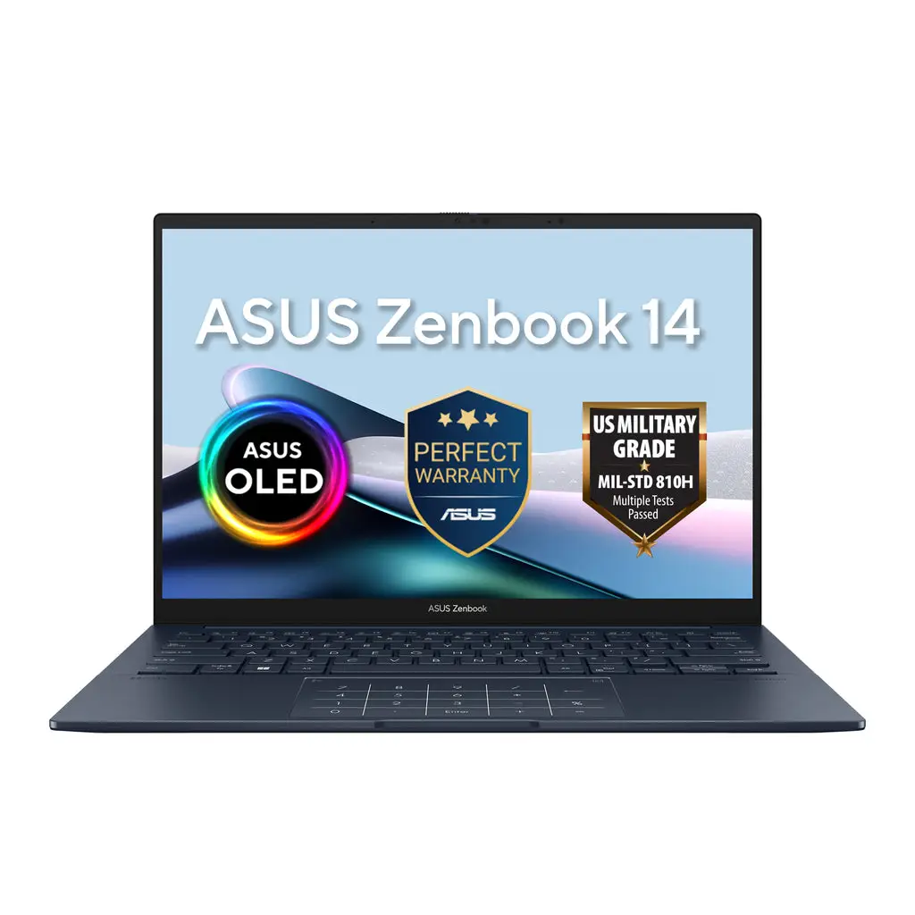 ASUS Zenbook 14 OLED UX3405CA-SU855W Laptop, 14" 3K OLED 120Hz Display, Intel Core Ultra 9 285H, 32GB RAM, 1TB SSD, Intel Arc Graphics, English-Arabic K/B, Windows 11 Home, Blue + Sleeve | 90NB14W3-M019P0