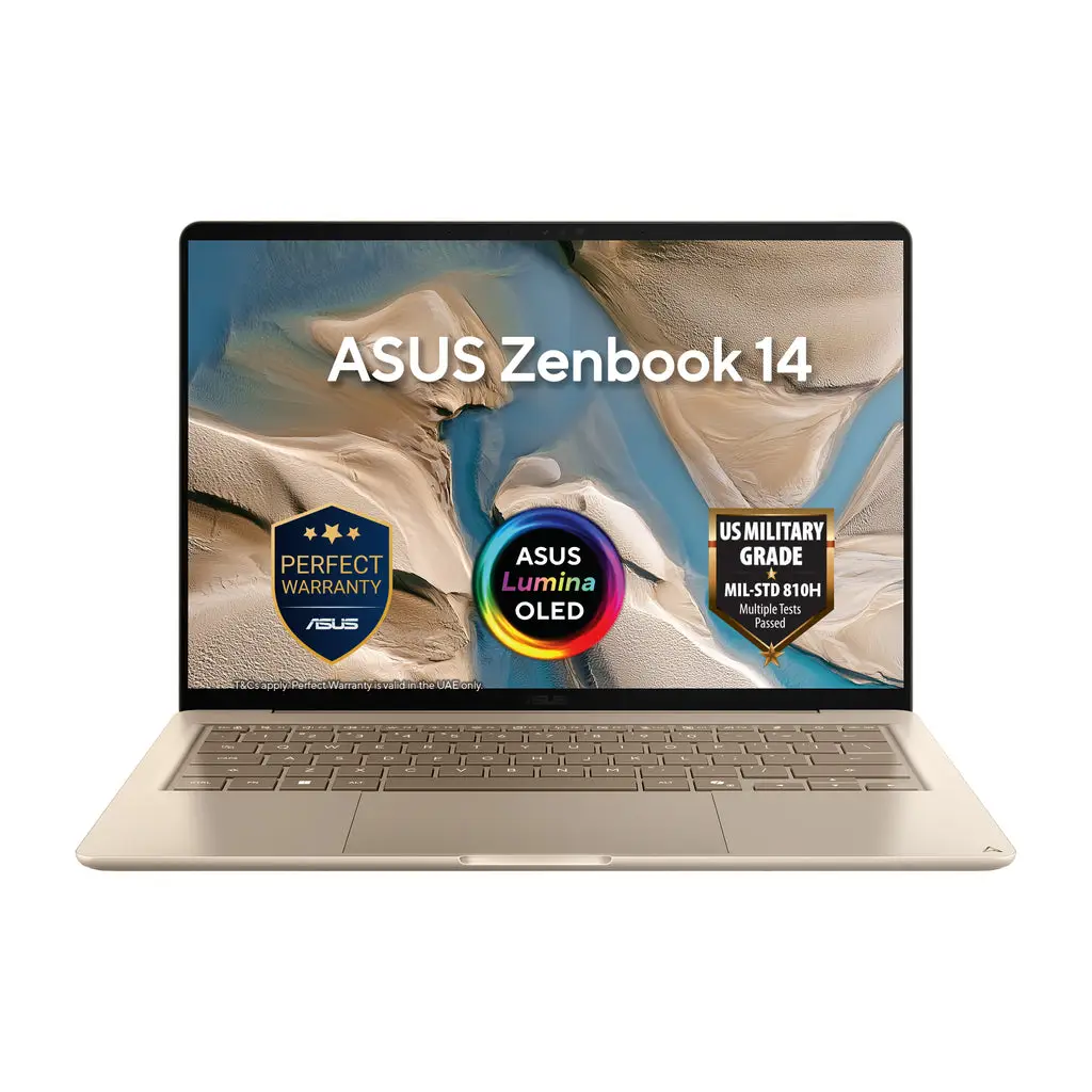 ASUS Zenbook 14 UX3480QA Laptop, 14.0" WUXGA OLED Screen, Snapdragon X X1-26-100, 8GB RAM, 512GB SSD, Qualcomm Adreno GPU, English-Arabic K/B, Win11 Home, Zabriskie Beige | 90NB19K5-M00C80