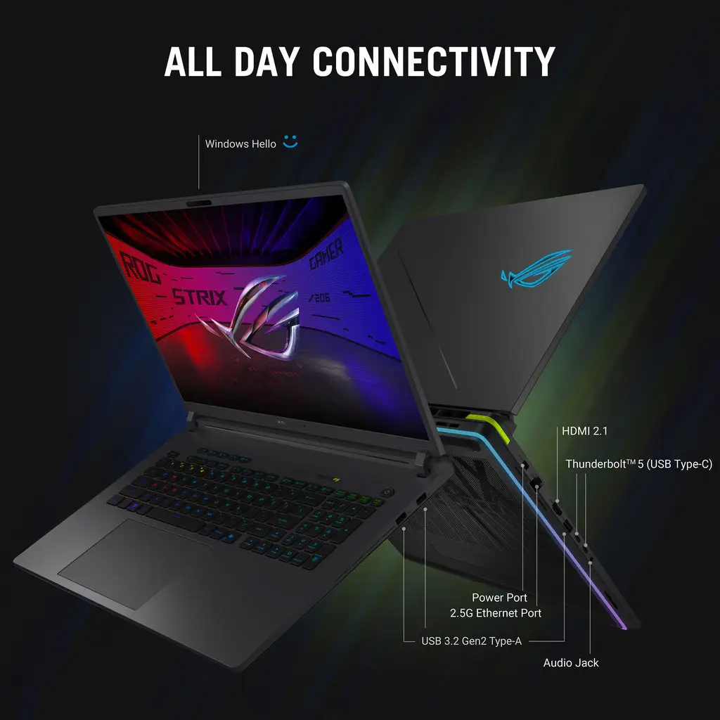 ASUS ROG Strix G16 G615JPR Gaming Laptop, 16" WQXGA 240Hz Display, Intel Core i9 14900HX Processor, 32GB RAM, 1TB SSD, NVIDIA RTX 5070 8GB, English-Arabic K/B, Win11, Gray | G615JPR-TS218W