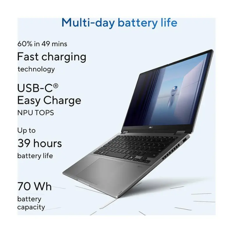 ASUS Vivobook 14 Flip TP3407SA Copilot+ Laptop, 14" WUXGA OLED Touch & Flip Display, Intel Core Ultra 7 256V, 16GB RAM, 512GB SSD, Intel Arc Graphics, English Keyboard, Stylus Pen, Win11, Gray | 90NB14Y1-M00BA0