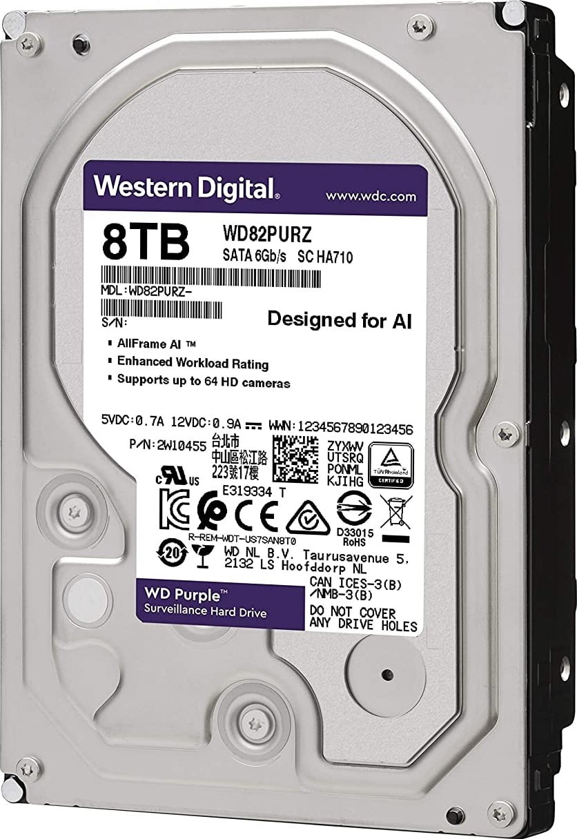 WD Purple 8TB Surveillance Internal Hard Drive HDD 7200 RPM Class, SATA 6 GB/S, 256 MB | WD82PURZ