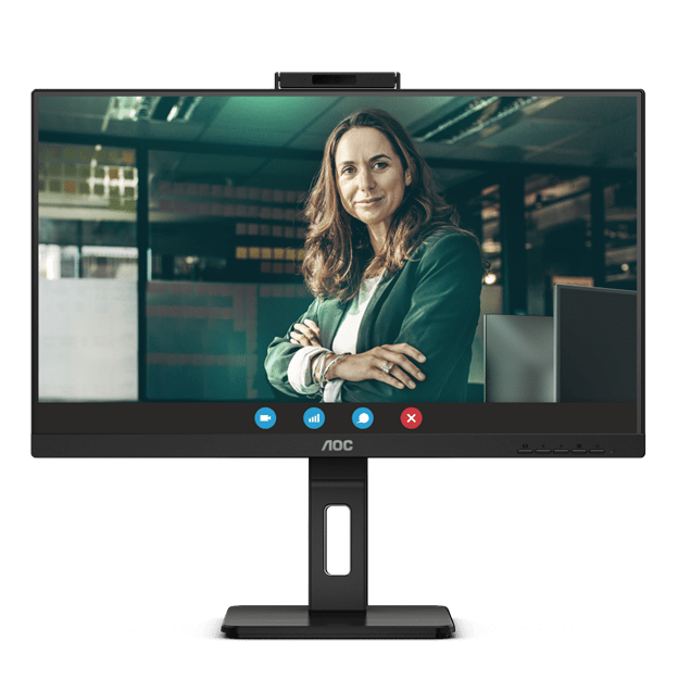 AOC 24P3QW 23.8” flat-screen IPS monitor, Full HD (1920 x 1080), Windows Hello certified webcam, Adaptive Sync, 75Hz Refresh Rate, Flicker Free, Built-in speakers,