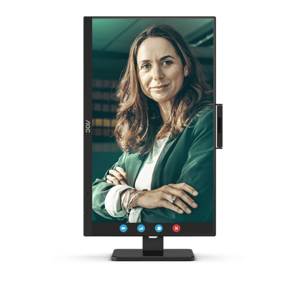 AOC 24P3QW 23.8” flat-screen IPS monitor, Full HD (1920 x 1080), Windows Hello certified webcam, Adaptive Sync, 75Hz Refresh Rate, Flicker Free, Built-in speakers,