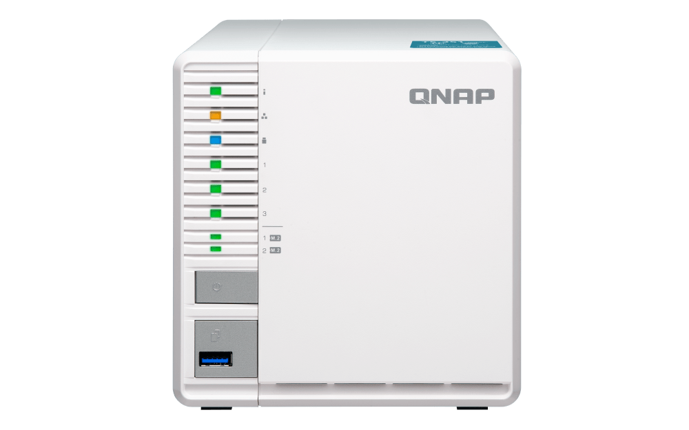 Qnap 3-Bay NAS - Intel Celeron J1800 2-core/2 CPU, 4 GB DDR3 Memory, 3 x 3.5-inch SATA 6Gb/s, 3Gb/s, 2 PCIe Slot, USB 3.2 Gen 1 Port, 65W PSU | TS-351-4G