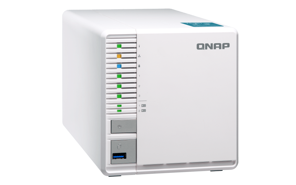 Qnap 3-Bay NAS - Intel Celeron J1800 2-core/2 CPU, 4 GB DDR3 Memory, 3 x 3.5-inch SATA 6Gb/s, 3Gb/s, 2 PCIe Slot, USB 3.2 Gen 1 Port, 65W PSU | TS-351-4G