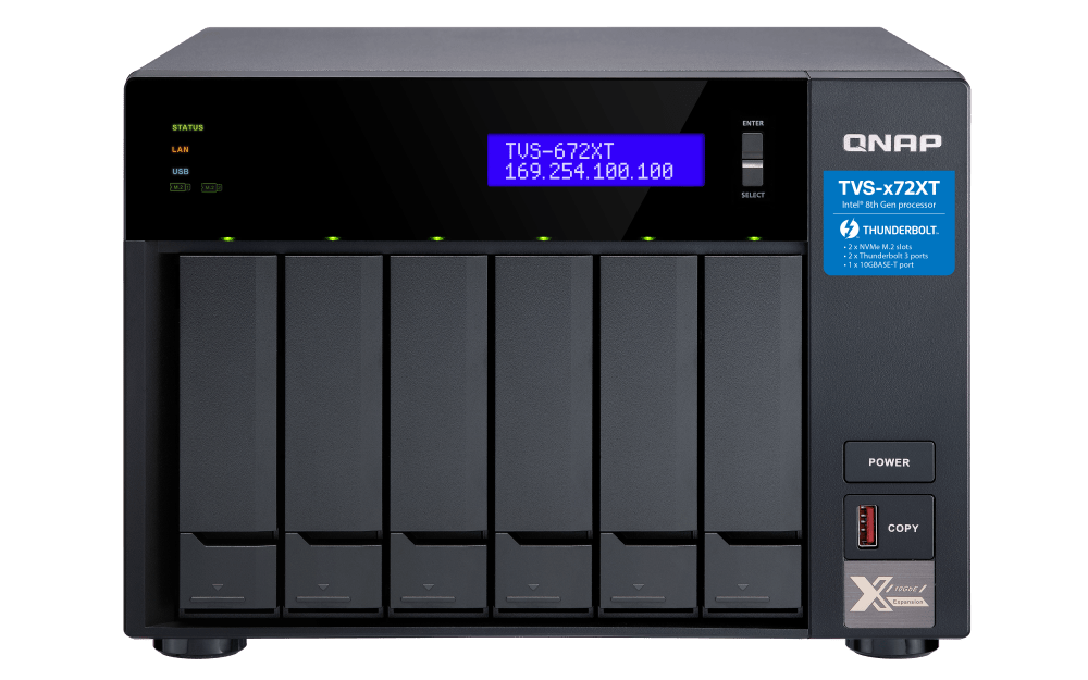 QNAP Ultra High Speed 6 Bay NAS System Network Storage, Intel Core i5-8400T 6 Core Processor, 8GB DDR4 RAM, 3.5"/2.5" HDD/SSD Slot x 6,Thunderbolt 3 | TVS-672XT-i5-8G