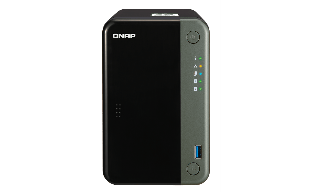 QNAP TS-253D-4G 2 Bay NAS for Professionals - Intel® Celeron® J4125 CPU and Two 2.5GbE Ports, 3.5"/2.5" SATA HDD & 2.5" SATA SSD Drive Compatible, Black/Green | TS-253D-4G