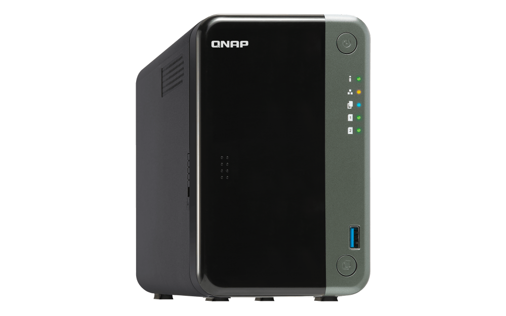 QNAP TS-253D-4G 2 Bay NAS for Professionals - Intel® Celeron® J4125 CPU and Two 2.5GbE Ports, 3.5"/2.5" SATA HDD & 2.5" SATA SSD Drive Compatible, Black/Green | TS-253D-4G