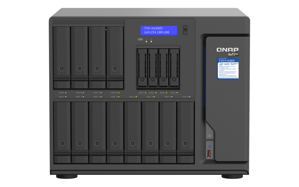 Qnap 16-Bay NAS Enclosure - 3.5" / 2.5" SATA III Drive Bays, Intel Xeon W-1250 Processor, 32GB ECC DDR4 RAM, 10G Base-T Gigabit Ethernet Ports, PCIe Gen3 x 4 Slots | TVS-H1688X-W1250-32G