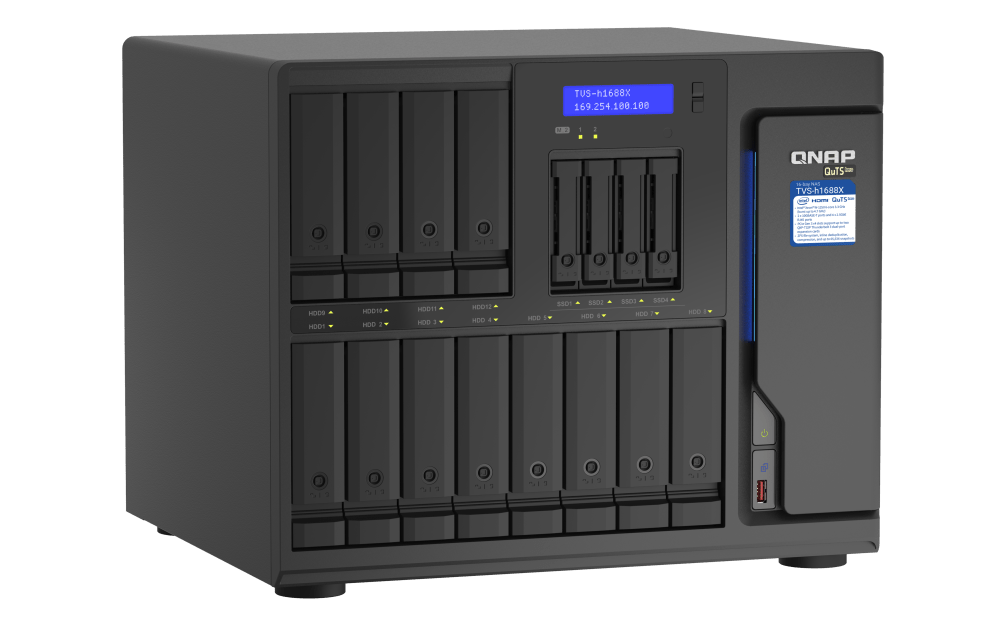 Qnap 16-Bay NAS Enclosure - 3.5" / 2.5" SATA III Drive Bays, Intel Xeon W-1250 Processor, 32GB ECC DDR4 RAM, 10G Base-T Gigabit Ethernet Ports, PCIe Gen3 x 4 Slots | TVS-H1688X-W1250-32G