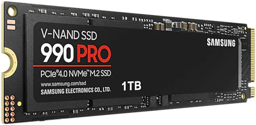 Samsung 990 Pro 1 TB NVMe Form Factor M.2 Internal SSD, PCIe Gen 4.0 x4, NVMe 2.0 Interface, 7450 MB/s Sequential Read Speed, 6900 MB/s Sequential Write Speed, V-NAND 3-bit MLC | MZ-V9P1T0BW