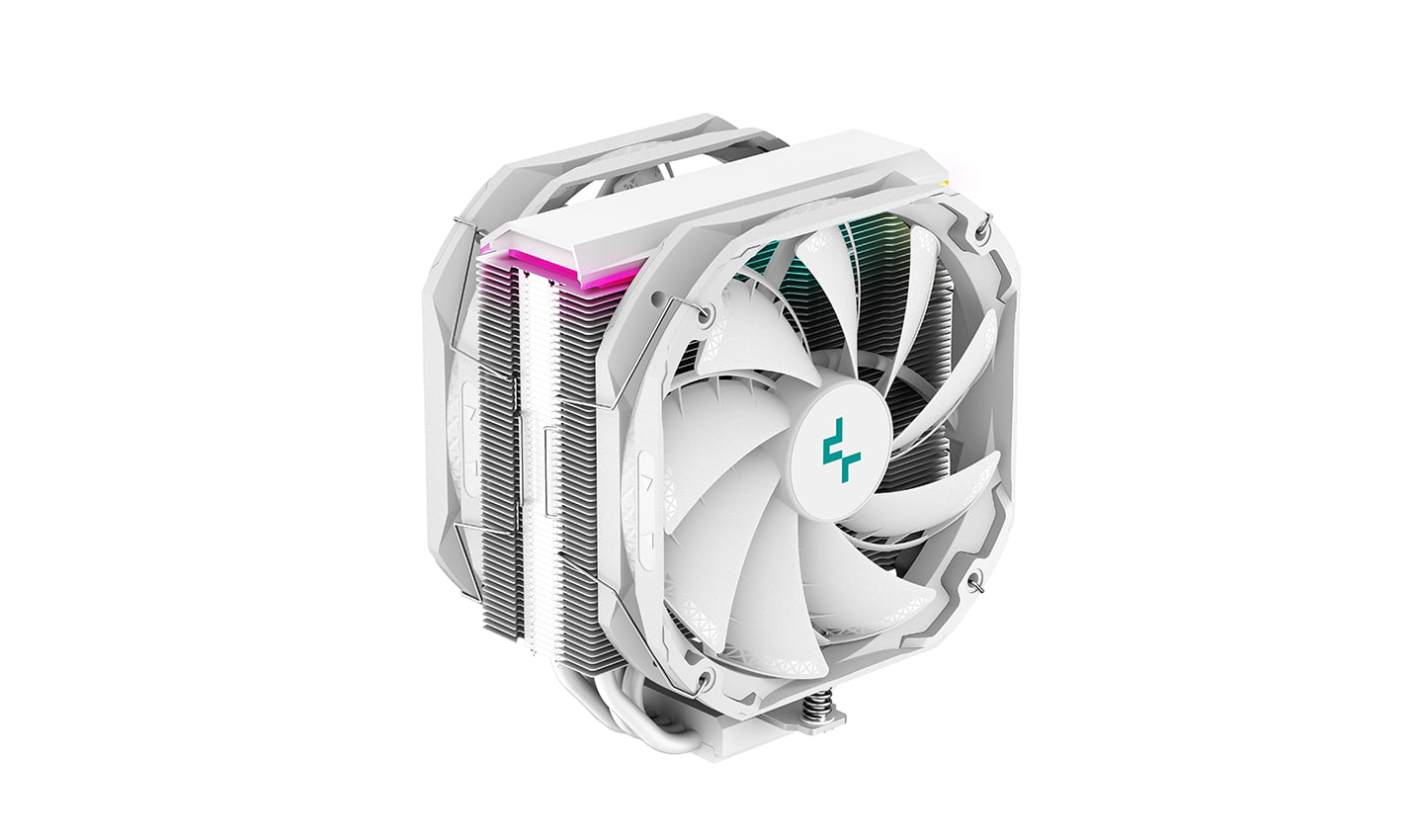 DeepCool AS500 PLUS WH single tower CPU cooler boasts a five heat pipe, all white with two 140mm PWM fans | R-AS500-WHNLMP-G