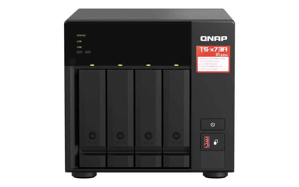 QNAP 4-Bay NAS Server - AMD Ryzen V1500B Processor, 2.2 GHz CPU, 8GB DDR4 RAM, 2.5 GbE LAN | TS-473A-8G