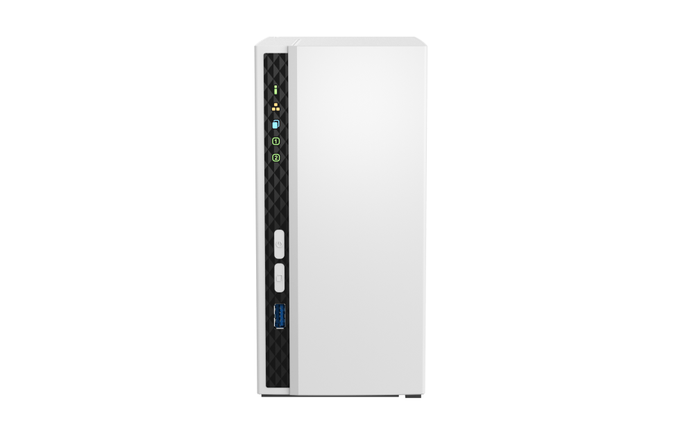 QNAP 2 Bay Desktop NAS - Gigabit Ethernet Port, 2GB RAM On Board, 2 x 3.5 Inch SATA 6Gb/s Drive Bay, ARM 4 Core Processor, Power / Reset / USB Copy Buttons, Tower Form Factor, White | TS-233