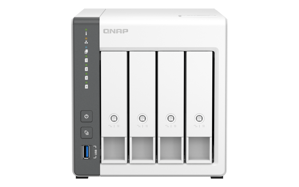 QNAP TS-433 4 Bay NAS - ARM 4-core Cortex-A55 2.0GHz Processor, 4 GB RAM, 4x 3.5-inch SATA 6Gb/s, 3Gb/s, 5 Gigabit Ethernet Port, 90W Power Supply, White | TS-433-4G-US