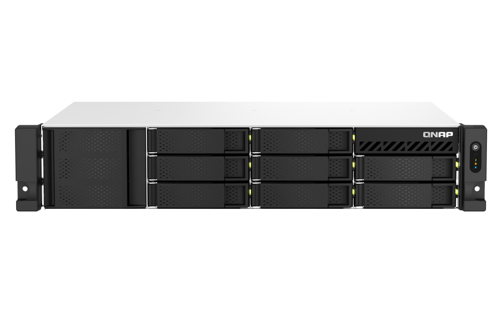 Qnap 8-Bay 2U Rackmount NAS - AMD Ryzen™ Embedded V1500B CPU, 4GB DDR4 Memory, 8 x 3.5-inch SATA 6Gb Drive Bay, 2.5 Gigabit Ethernet Port, 1 PCIe Slot, 300W PSU | TS-873AeU-RP-4G